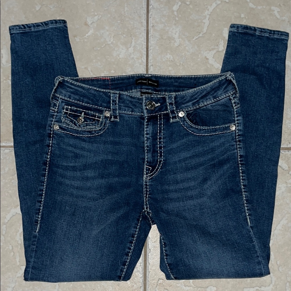 True Religion Jennie Curvy Mid Rise Skinny Thick Stitch Jeans Size 27